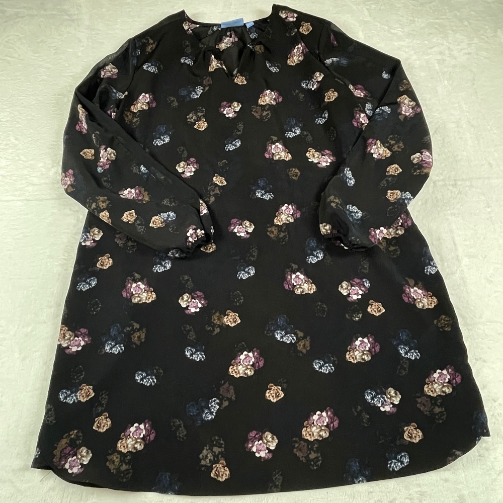 Simply Vera Vera Wang Black Floral Shift Dress XL Sheer Sleeve Faux Leather